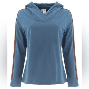 Aventura Lounge About Organic Cotton Hoodie Top Blue Stripe Long Sleeve Soft